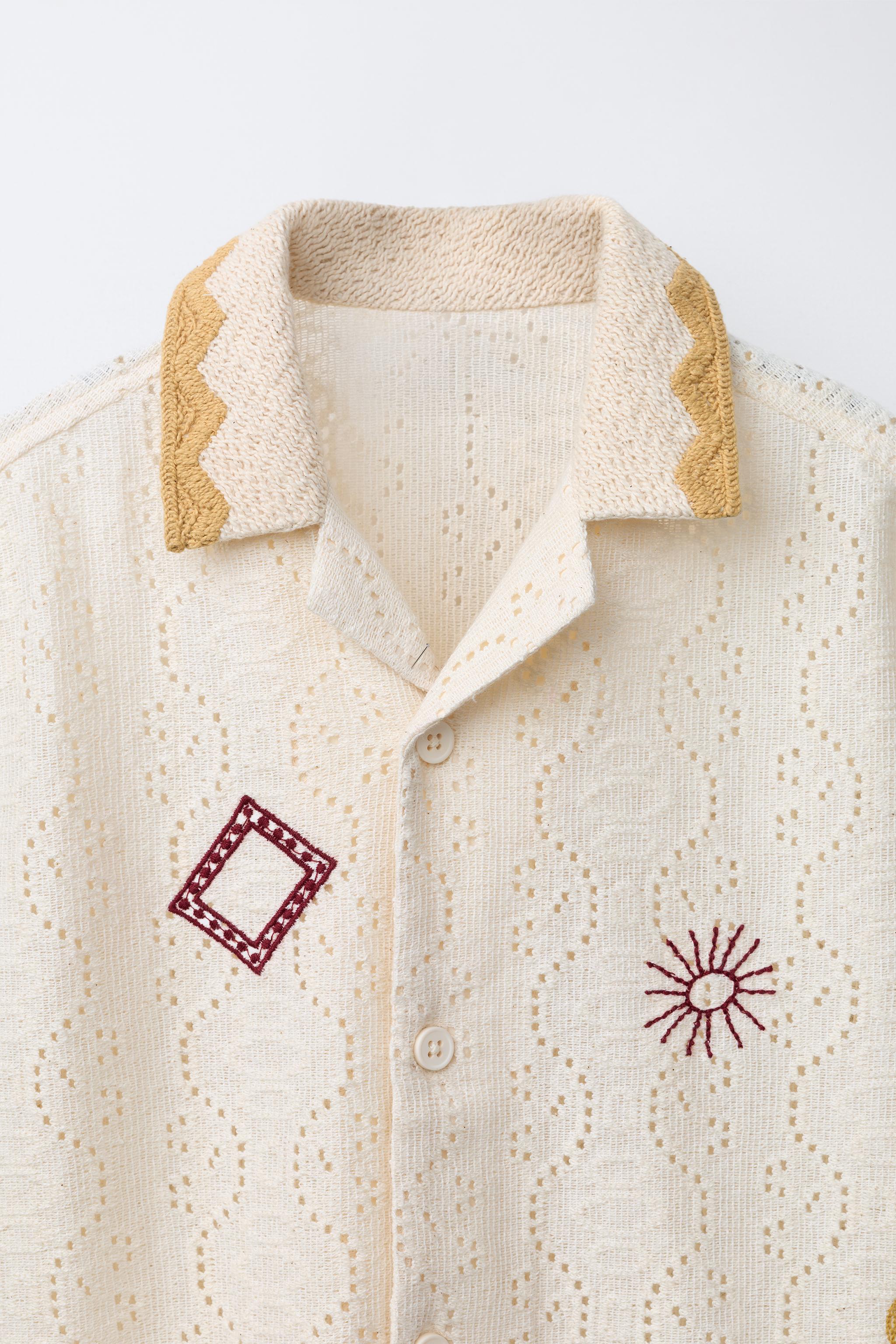 EMBROIDERED CROCHET KNIT SHIRT